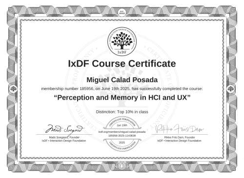 Perception and Memory in HCI and UX certificate