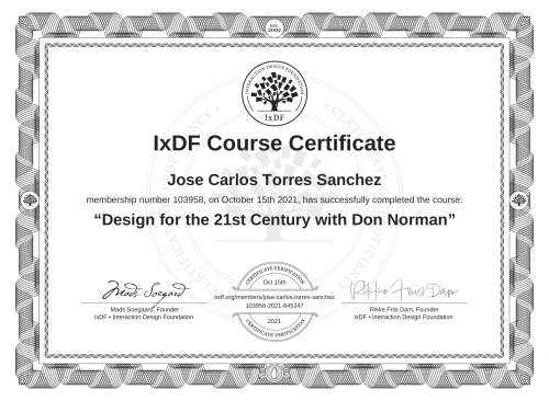 Design for the 21st Century with Don Norman certificate