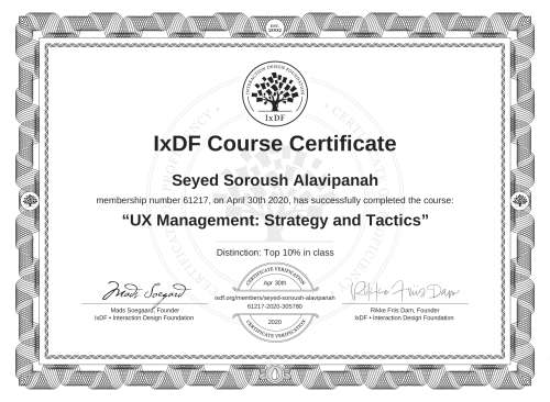 UX Management: Strategy and Tactics certificate