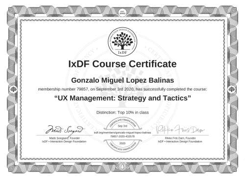 UX Management: Strategy and Tactics certificate