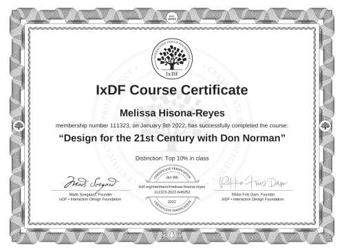 Design for the 21st Century with Don Norman certificate