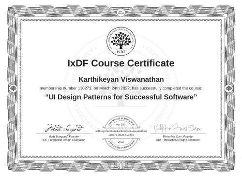 UI Design Patterns for Successful Software certificate