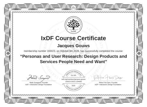Personas and User Research: Design Products and Services People Need and Want certificate