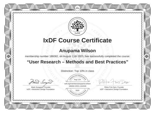 User Research – Methods and Best Practices certificate