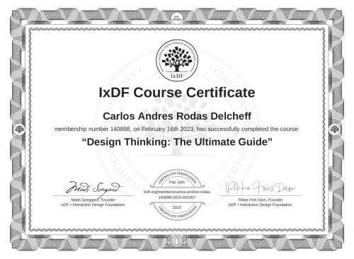 Design Thinking: The Ultimate Guide certificate