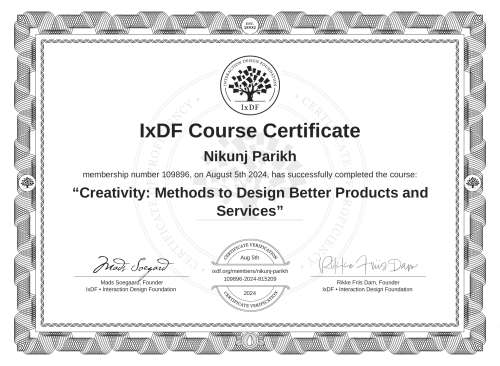 Creativity: Methods to Design Better Products and Services certificate
