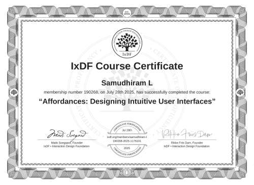 Affordances: Designing Intuitive User Interfaces certificate