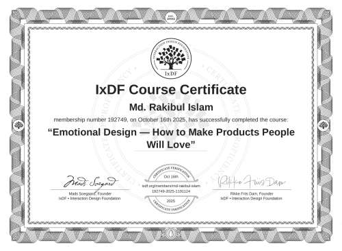 Emotional Design — How to Make Products People Will Love certificate