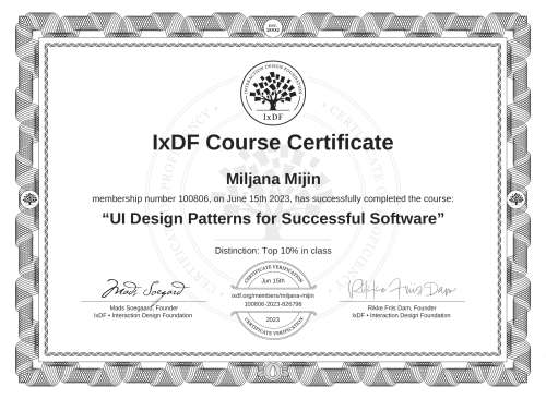 UI Design Patterns for Successful Software certificate