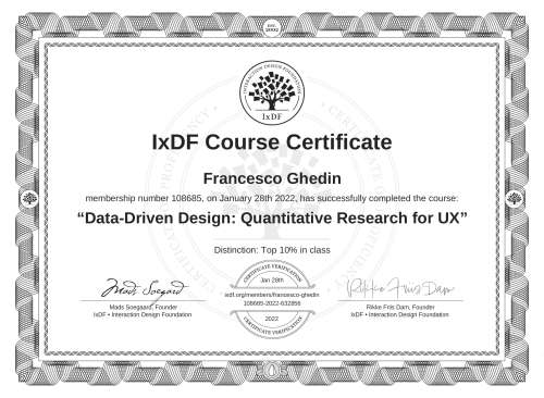 Data-Driven Design: Quantitative Research for UX certificate
