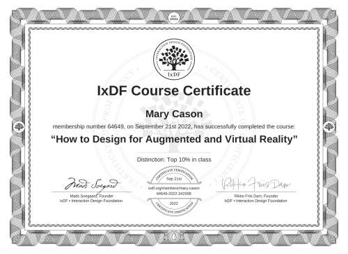 How to Design for Augmented and Virtual Reality certificate
