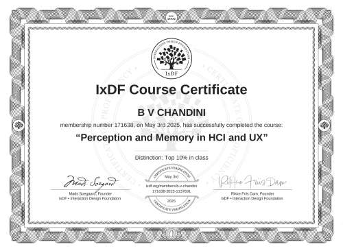 Perception and Memory in HCI and UX certificate