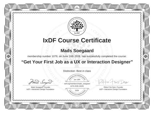 Get Your First Job as a UX or Interaction Designer certificate