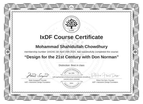 Design for the 21st Century with Don Norman certificate