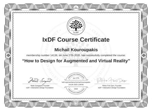 How to Design for Augmented and Virtual Reality certificate