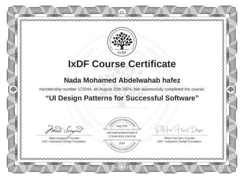 UI Design Patterns for Successful Software certificate