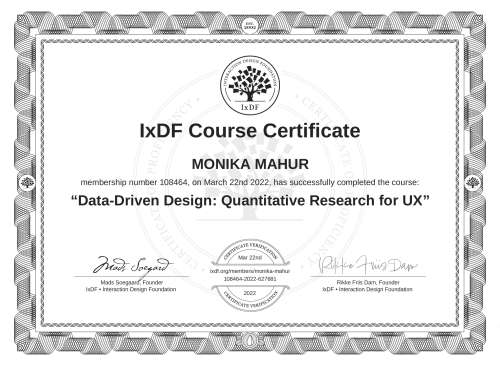 Data-Driven Design: Quantitative Research for UX certificate