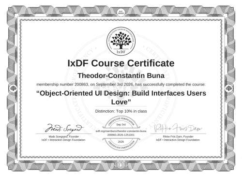 Object-Oriented UI Design: Build Interfaces Users Love certificate