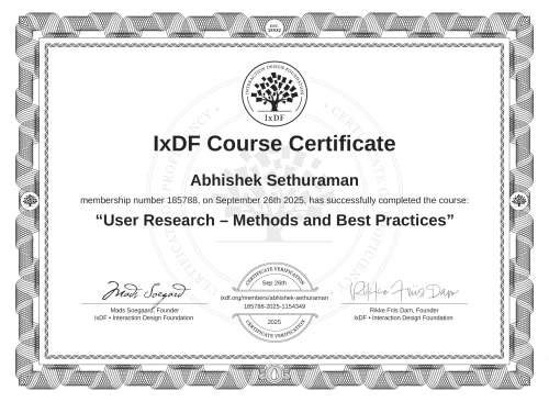 User Research – Methods and Best Practices certificate