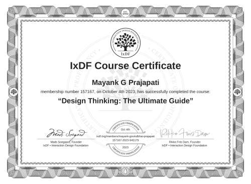Design Thinking: The Ultimate Guide certificate