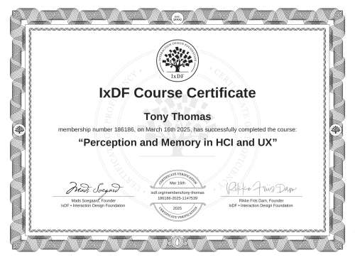 Perception and Memory in HCI and UX certificate