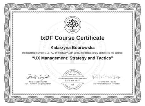 UX Management: Strategy and Tactics certificate