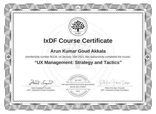 UX Management: Strategy and Tactics certificate