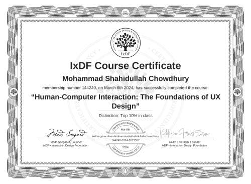 Human-Computer Interaction: The Foundations of UX Design certificate