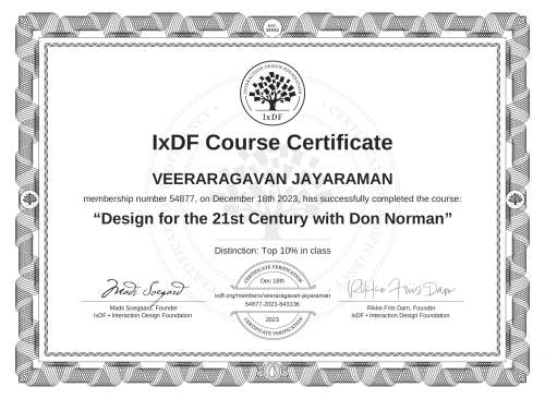Design for the 21st Century with Don Norman certificate