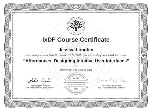 Affordances: Designing Intuitive User Interfaces certificate