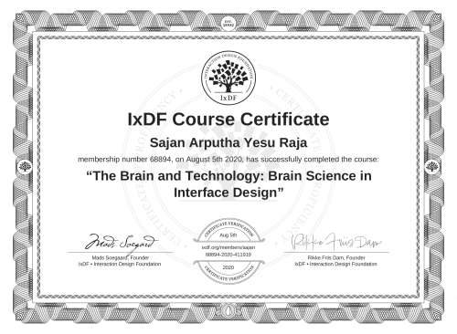 The Brain and Technology: Brain Science in Interface Design certificate