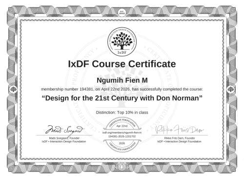 Design for the 21st Century with Don Norman certificate