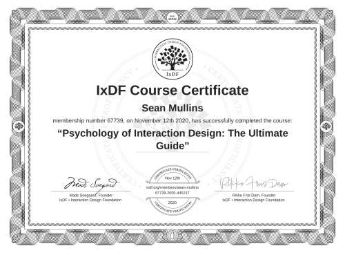 Psychology of Interaction Design: The Ultimate Guide certificate