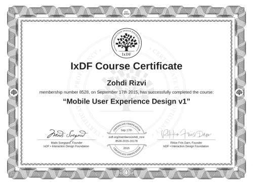 Mobile User Experience Design v1 certificate