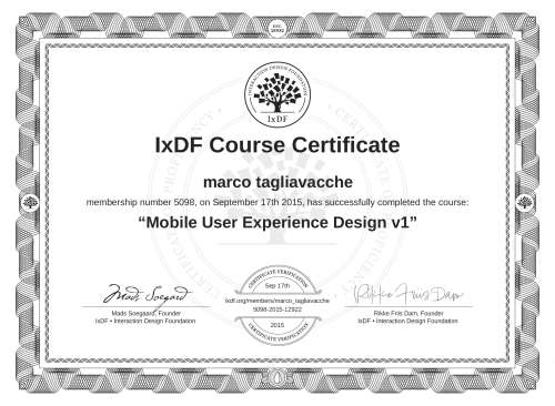 Mobile User Experience Design v1 certificate