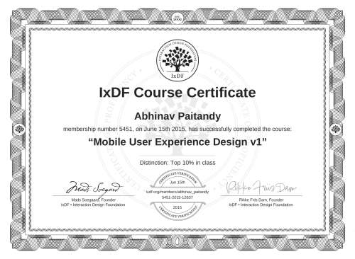 Mobile User Experience Design v1 certificate