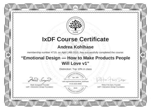 Emotional Design — How to Make Products People Will Love v1 certificate