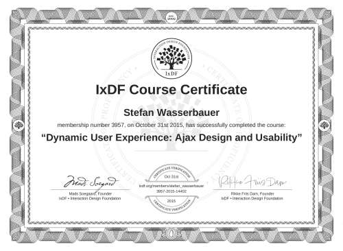 Dynamic User Experience: Ajax Design and Usability certificate