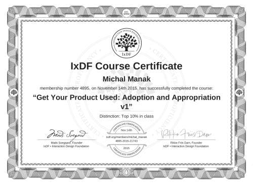 Get Your Product Used: Adoption and Appropriation v1 certificate