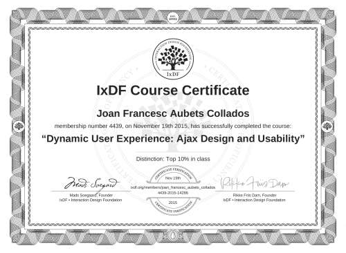 Dynamic User Experience: Ajax Design and Usability certificate