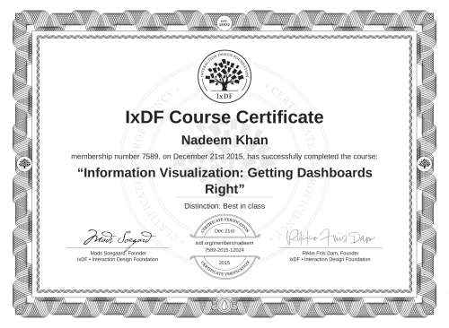 Information Visualization: Getting Dashboards Right certificate