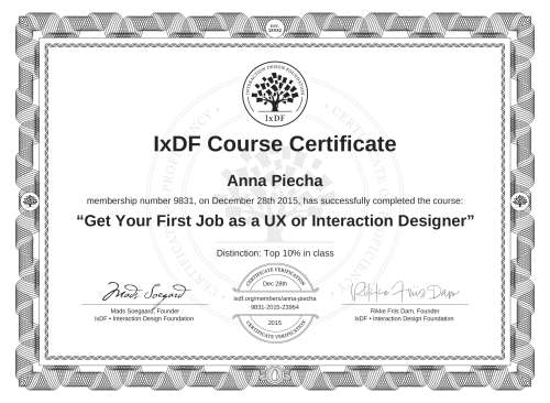 Get Your First Job as a UX or Interaction Designer certificate