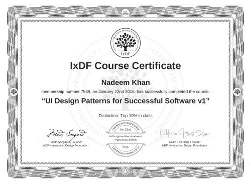 UI Design Patterns for Successful Software v1 certificate