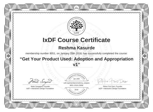 Get Your Product Used: Adoption and Appropriation v1 certificate