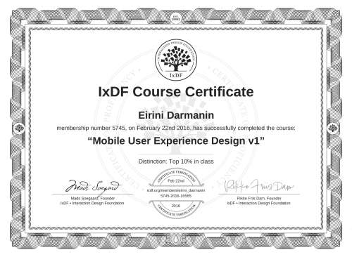 Mobile User Experience Design v1 certificate