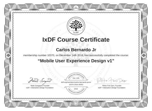 Mobile User Experience Design v1 certificate