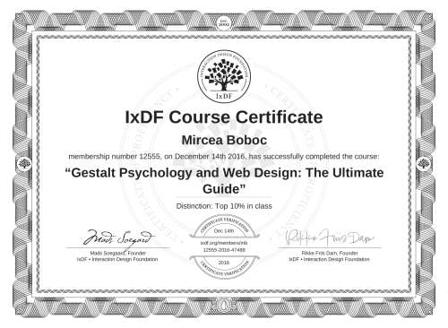Gestalt Psychology and Web Design: The Ultimate Guide certificate