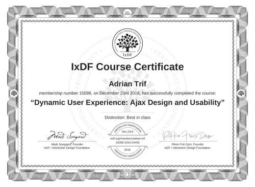Dynamic User Experience: Ajax Design and Usability certificate