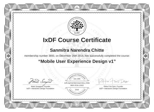 Mobile User Experience Design v1 certificate