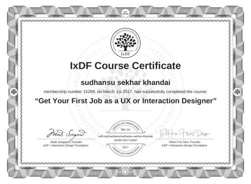 Get Your First Job as a UX or Interaction Designer certificate